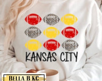 Kansas City Leopard Footballs on WHITE - Kansas City Shirt, Kansas City Football Shirt, Retro, Kansas City Gift for Men and Women