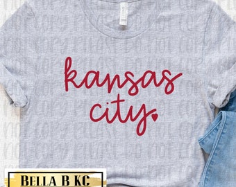 Kansas City Script in Red on GREY - Kansas City Shirt, Kansas City Football Shirt, Retro, Kansas City Gift for Men and Women