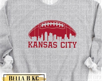 Kansas City Skyline Football on GREY - Kansas City Shirt, Kansas City Football Shirt, Retro, Kansas City Gift for Men and Women