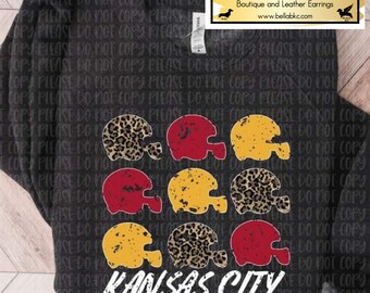 Kansas City Leopard Mixed Helmets on Black - Kansas City Shirt, Kansas City Football Shirt, Retro, Kansas City Gift for Men and Women