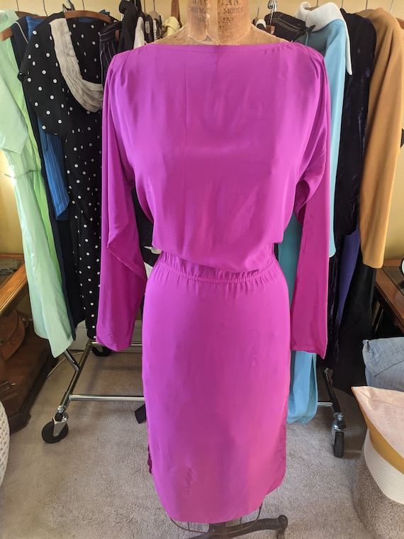 Fuchsia Purple Vintage Dress | 1980s-1990s | 100% 