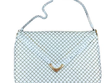 Vintage White Mesh Purse with Gold Clasp | Convertible Shoulder & Clutch