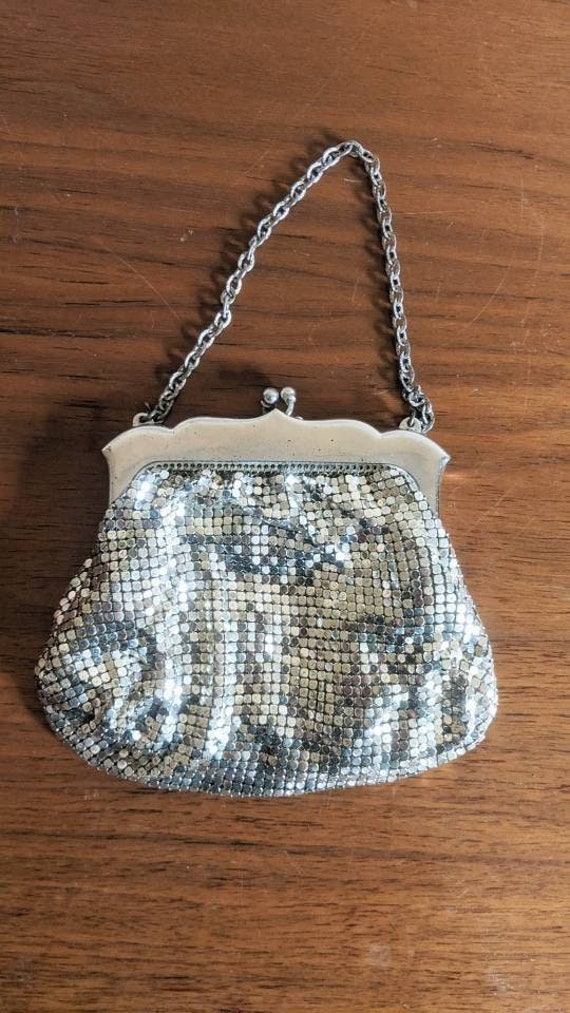 Vintage silver metal mesh evening purse