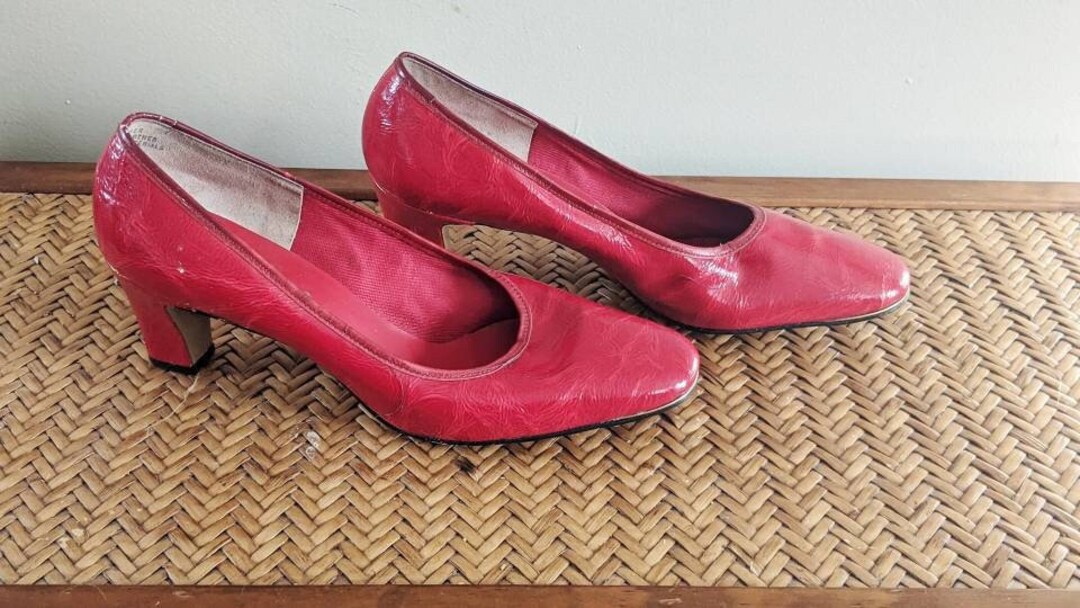 Vintage Risque Bright Red Block Heels Leather Lining Women's Size 10 Etsy