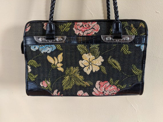 Vintage Black Floral Purse - image 6