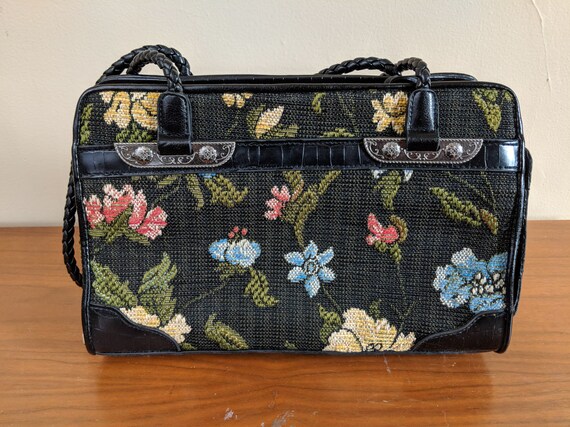 Vintage Black Floral Purse - image 1