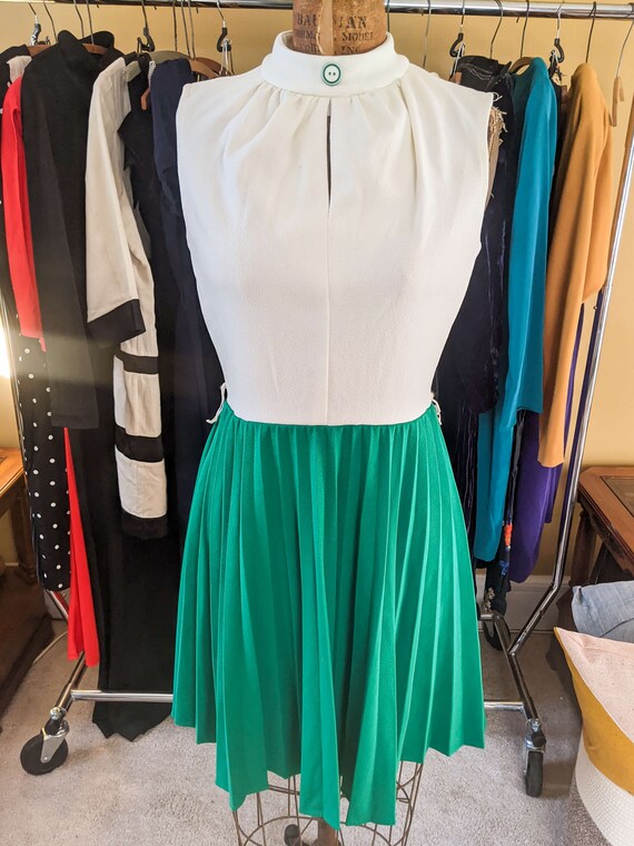 Vintage Cream and Green Fit and Flare Dress