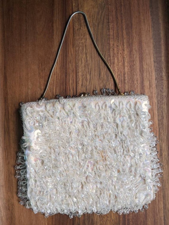 Vintage White Sequin and Beaded Evening Clutch / P