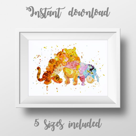 Eeyore and Piglet from Winnie the Pooh Watercolor Illustrations Print Wall Art