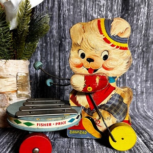 Vintage 1958 Fisher Price “Ziggy Zilo” #737 Musical Pull Toy