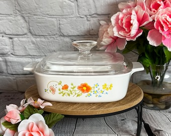 Vintage Corningware “Wildflower” A-1-B 1 Quart Covered Casserole Dish