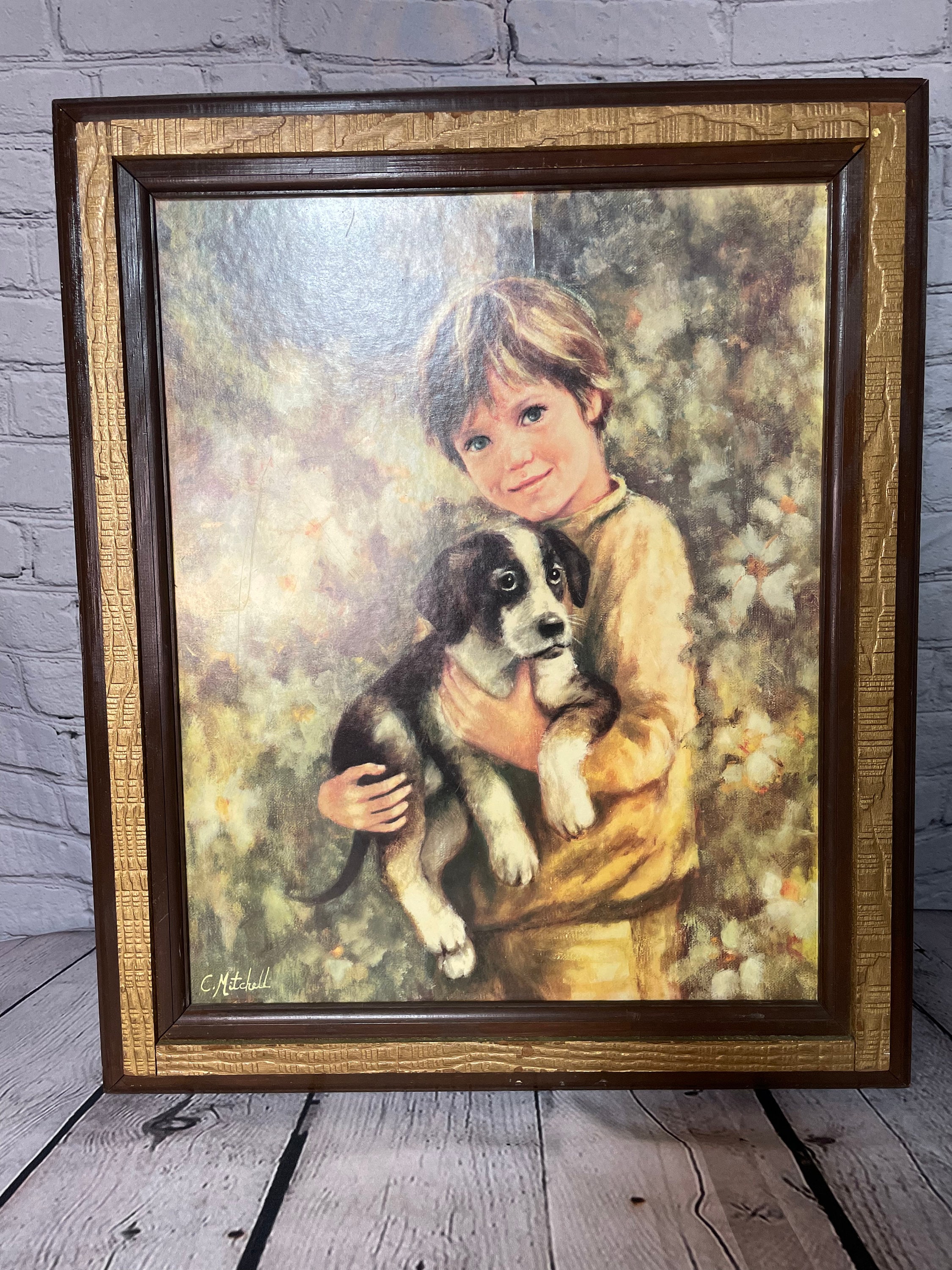 Vintage MCM 1975 Framed Art by C. Mitchell - “Comrades”