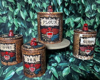 Vintage 1960s Napcoware Set of 4 Patriotic Kitchen Canisters