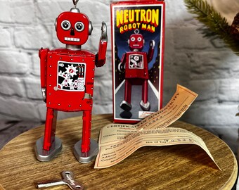 Vintage 1999 Schylling Neutron Robot Man Tin Wind Up Toy