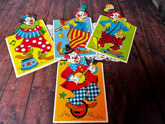 Vintage 1960s Set of 4 Clown Puzzles - Etsy