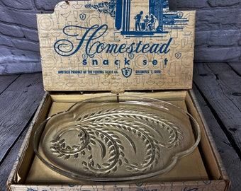 Vintage 1950s Federal Glass “Homestead” Snack Set - NIB