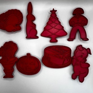 Vintage 1970s Red Tupperware Cookie Cutters - Set of 8