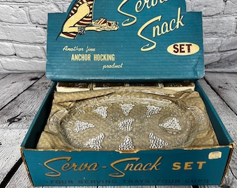 Vintage 1960s Anchor Hocking Set of 8 Serv-A-Snack Set - NIB