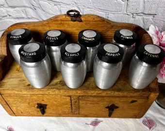 Vintage 1950s Kromex Set of 8 Aluminum Spice Shaker Bottles