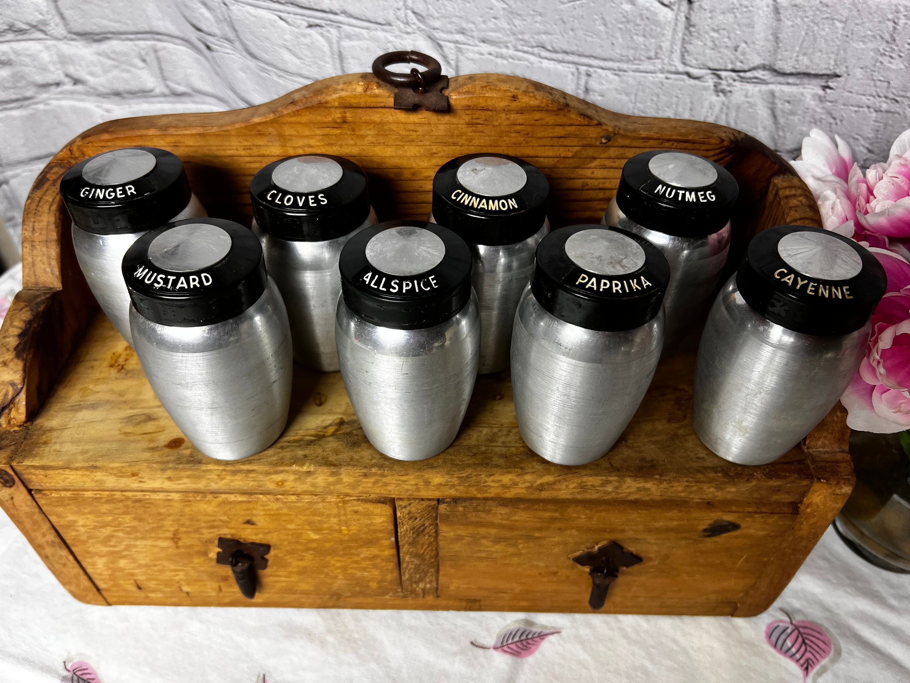 Kromex Vintage Aluminum Spice Set With Rare Flour And Sugar