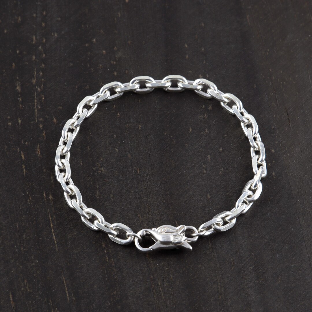 Cable Bracelet Sterling Silver Anchor Chain for Men Link Bracelet