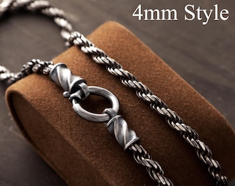 925 Sterling Silver Rope Chain Necklace Mobius Ends, Oxidized Twisted Silver Necklace, Infinity Inspired Minimalist Jewelry