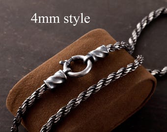 Oxidized Sterling Silver Rope Chain Necklace for for Men Women, Punk Rock Biker Jewelry Gift
