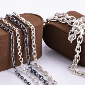 Mens Silver Cable Chain, 925 Sterling Silver Anchor Chain, Oxidized Silver Neckalce for Men, Necklace for Pendant, Gift for Him, Jewelry