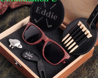 Groomsmen Golf Gift Set, Personalized Golf Gifts Set for Groomsmen, Custom Engraved Golf Divot Tool and Sunglass, Golfing Gifts for Dad