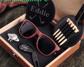 Personalized Groomsmen Golf Gift Set, Engraved Wedding Sunglasses for Bestman, Groomsman, Father of Groom, Golf Club Gift