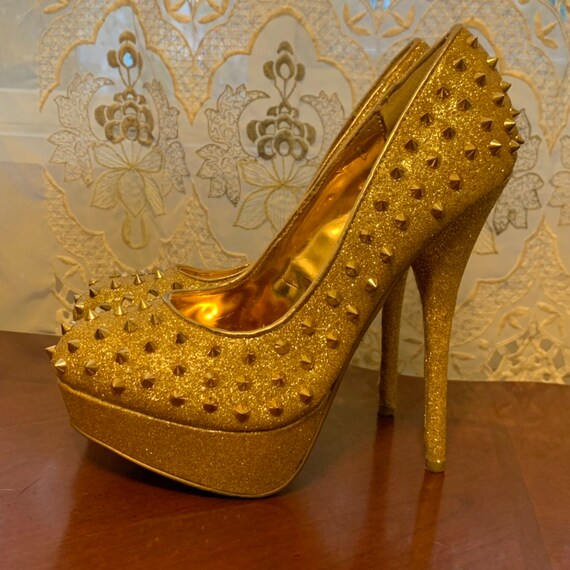 gold studded pumps