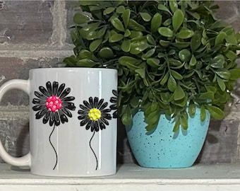 Pickleball Mug 11 oz, Pickleball Daisy, Pickleball For Her, Pickleball Coffee Cup, Mug For Pickleball, 3D Puff Pickleball Design