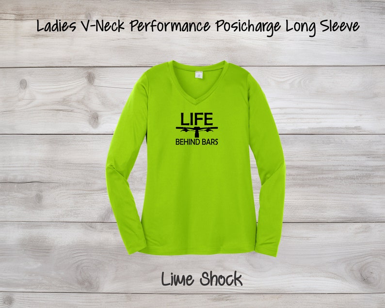 Life Behind Bars Ladies Long Sleeve, Women's Long Sleeve Biking Shirt, Bicycle Women's Long Sleeve, Cyclists Gift Lime w/Black Print