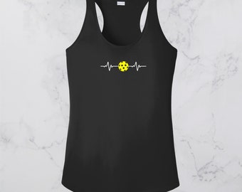 Pickleball Heartbeat Racerback Tank For Her, Women&#39;s Pickleball Tank, Heartbeat Pulse Tank, Pickleball Shirt, Gift For Her, Pickleball Shirt