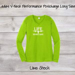 Life Behind Bars Ladies Long Sleeve, Women's Long Sleeve Biking Shirt, Bicycle Women's Long Sleeve, Cyclists Gift Lime w/White Print