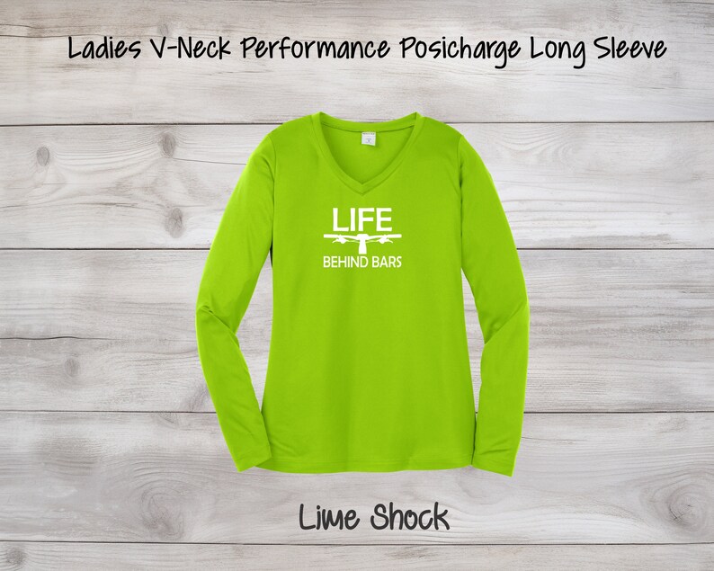 Life Behind Bars Ladies Long Sleeve, Women's Long Sleeve Biking Shirt, Bicycle Women's Long Sleeve, Cyclists Gift Lime w/White Print