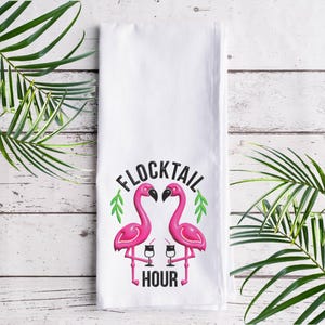 Pink Flamingo Kitchen Towel, Flocktail Hour, Funny Flamingo Bar Decor, Flamingo Happy Hour, Flamingo Decor, Gift For Her