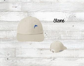 Personalized Dolphin Baseball Hat, Embroidered Dolphin Hat, Personalized Distressed Embroidered Hat, Dolphin Beach Hat, Summer Beach Hat