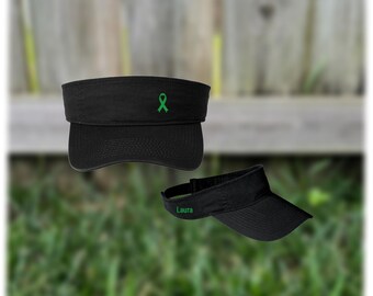 Personalized Liver Cancer Awareness Visor, Green Ribbon Hat, Liver Cancer Support Gift, Liver Cancer Fighter Cap, Liver Cancer Ribbon
