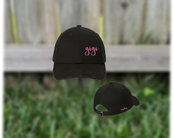Gigi Embroidered Baseball Hat, Personalized Gigi Distressed Cap, Custom Gigi Gift