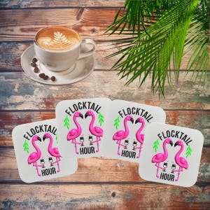 Flamingo Coasters, Pink Flamingo Gift, Flamingo Drink Gift, Flocktail Hour, Gift For Her, Funny Flamingo Drink Gift