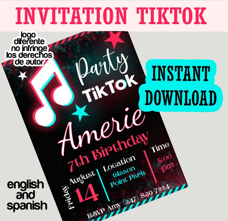 Tik Tok Party Invitations