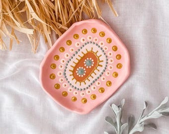 Pink Ceramic Trinket Dish – Handmade Clay Jewelry Holder – Aboriginal Art Home Décor