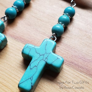 Turquoise cross earrings with beads - imitation turquoise
