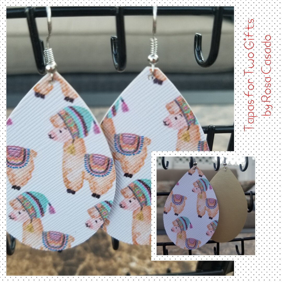 Llamas Earrings Faux Leather Llamas With Hats Gold Spanish Teacher