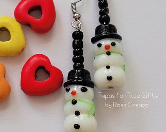 Snowman earrings - Winter - beads - pendientes muneco de nieve - invierno