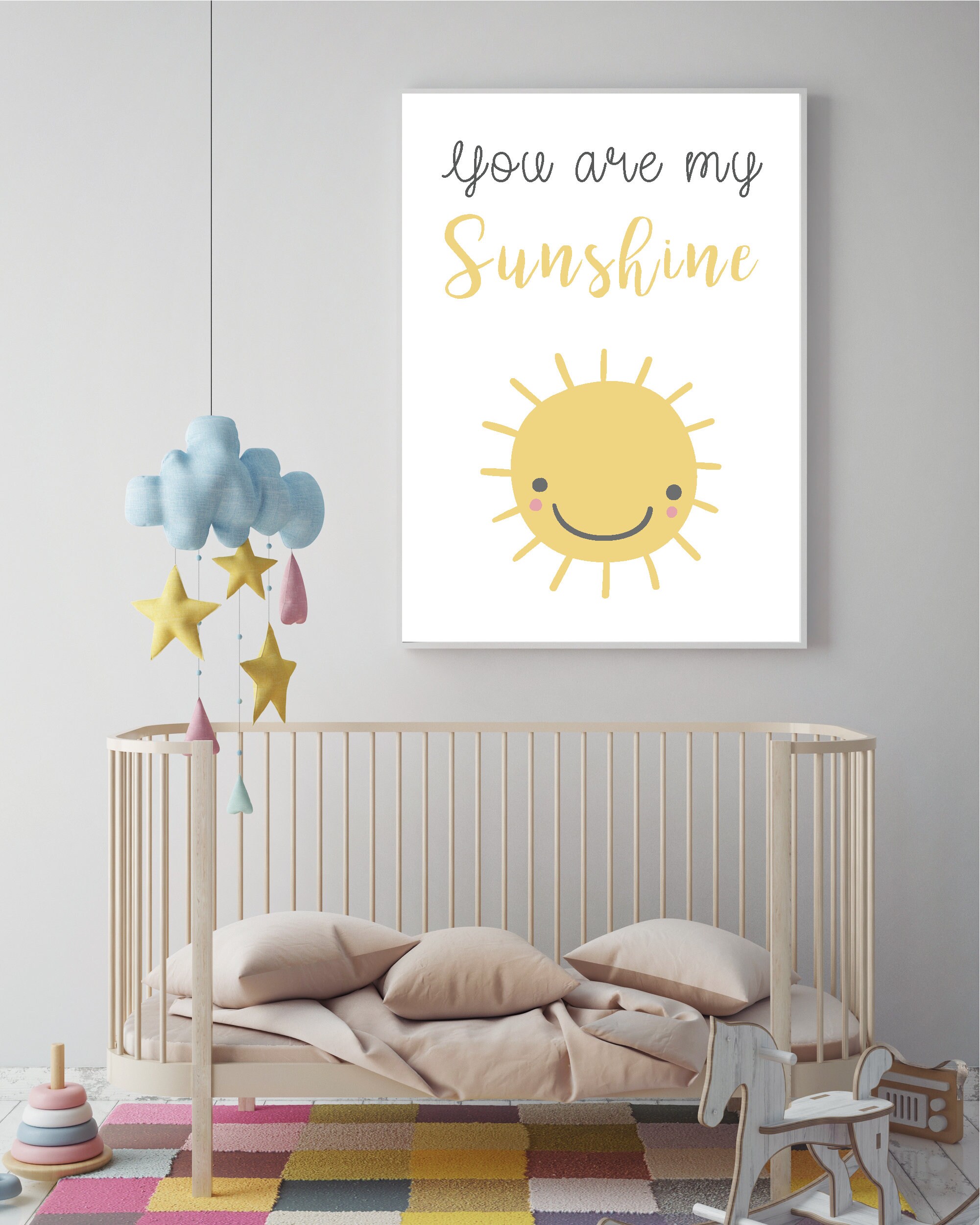 20 x 30 cm Poster su tela per cameretta dei bambini con scritta You Are My Sunshine motivo: nuvole arcobaleno 