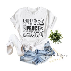 Peace svg 複数言語、Peace デザイン、paz svg、paix svg、friede svg、インスタント ダウンロード、Svg カット ファイル、Cricut explore、Silhouette cameo