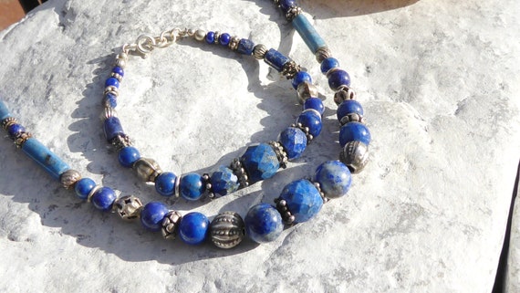 Bracelet lapis lazuli cut stones - image 4