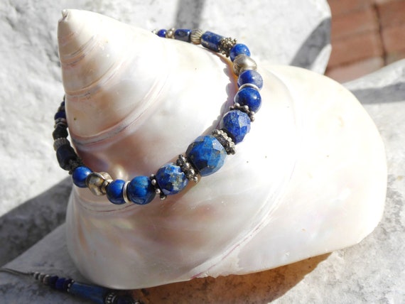 Bracelet lapis lazuli cut stones - image 1